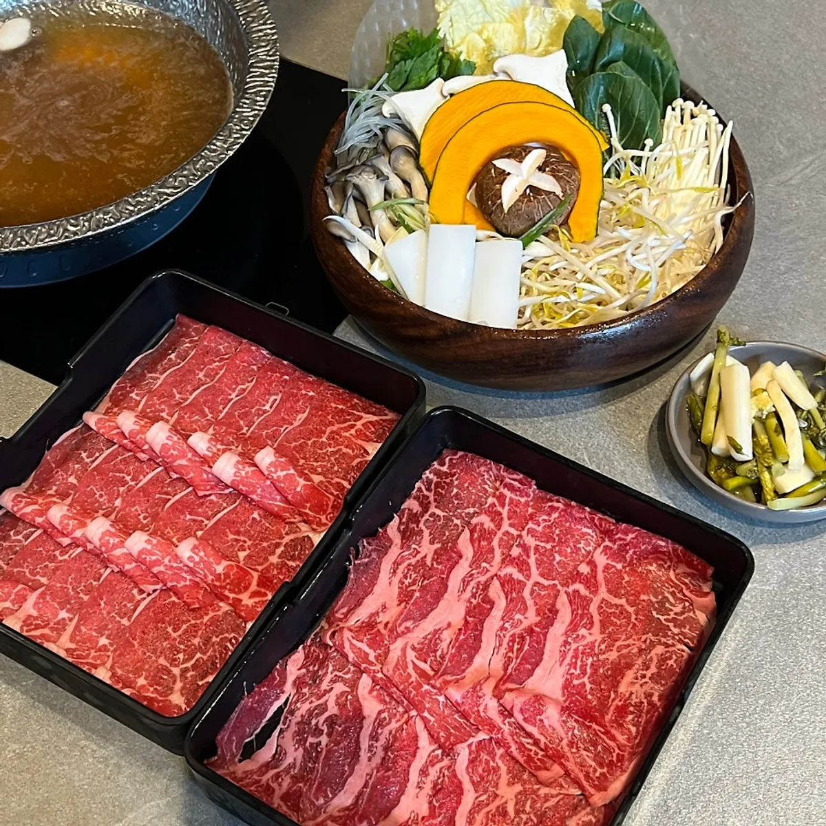 Shabu-shabu table setting at Shabu in Seoul Seongsu