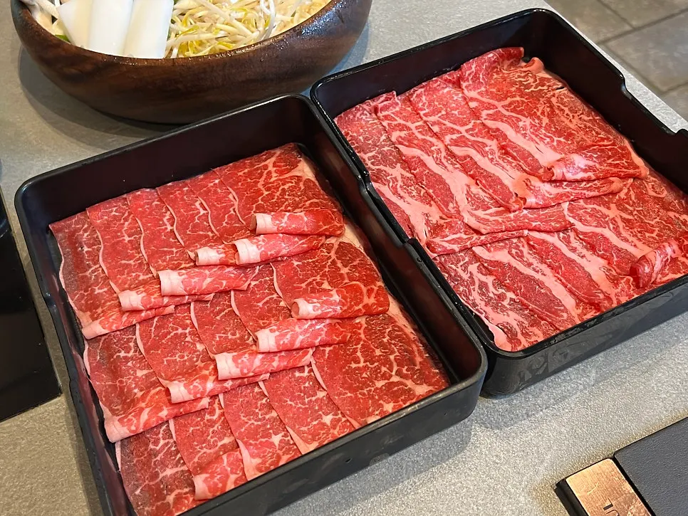 Plate of wagyu ggotdeungsim showing visible marbling
