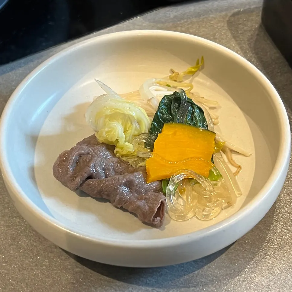 Shabu meat and vegetables dipped in sauce