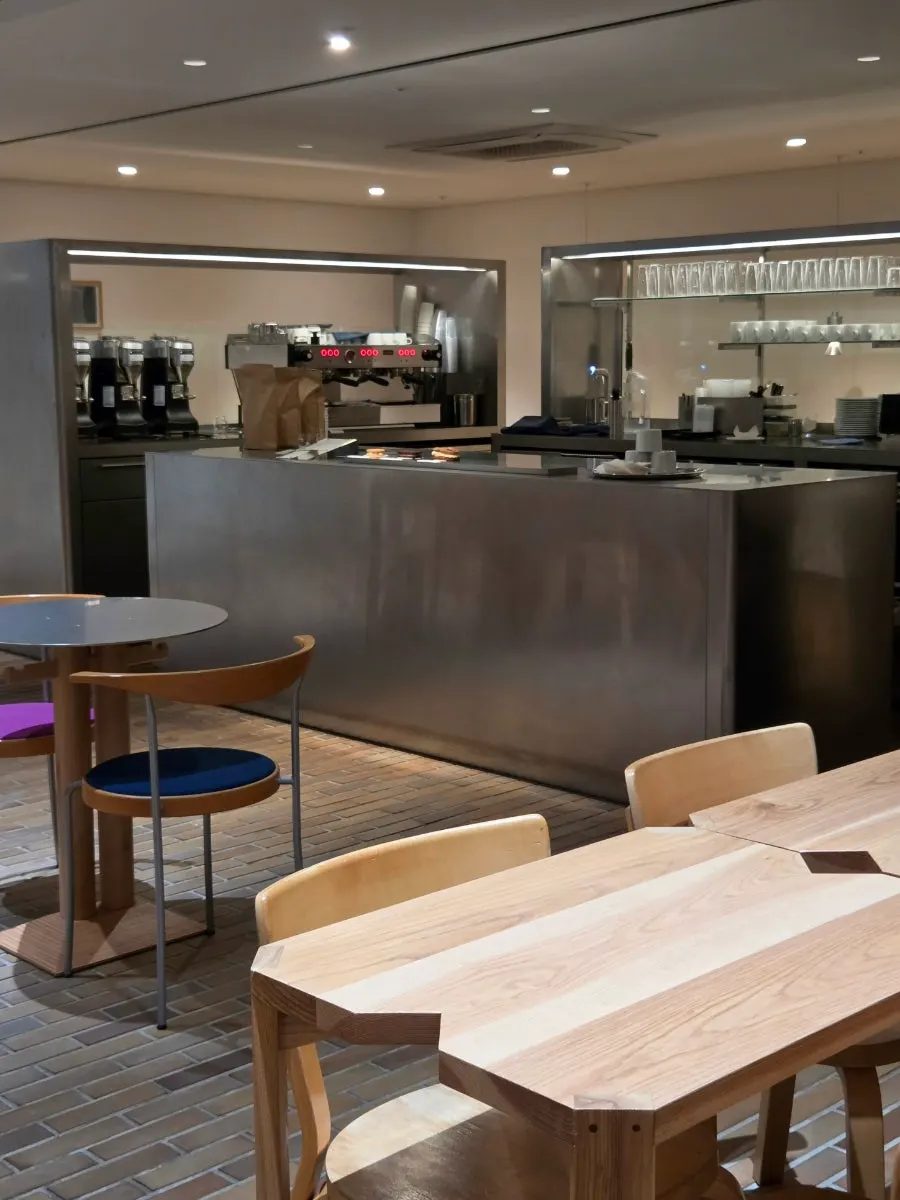 Seating area inside the basement-level café