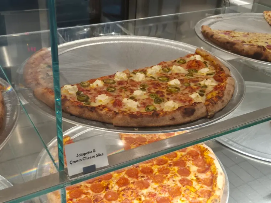 Cheese slice displayed in the showcase