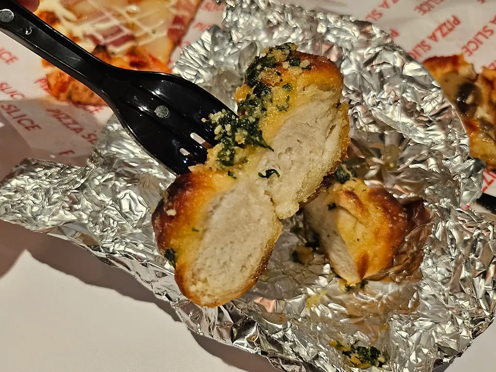 Cross-section of the chewy garlic bread