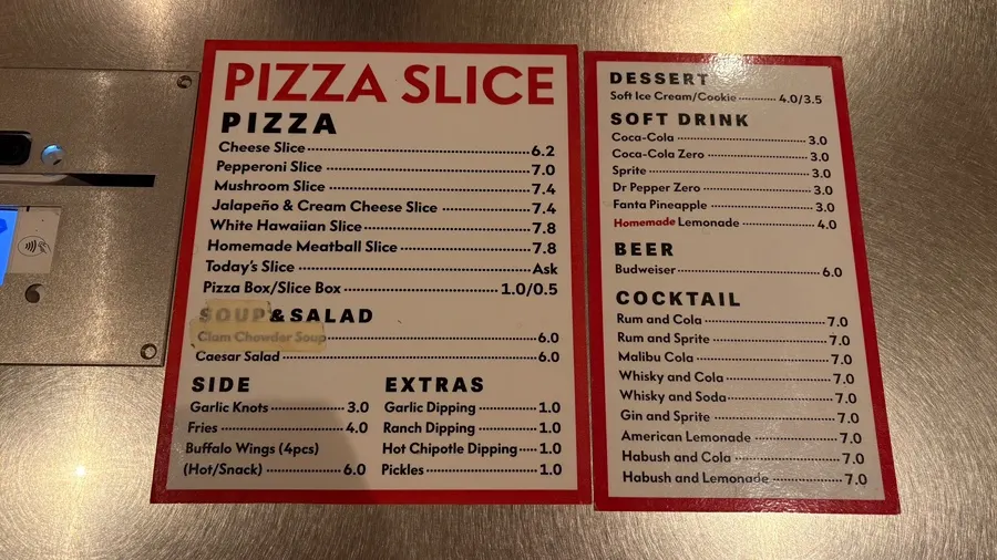 Menu board at Pizza Slice Seoul
