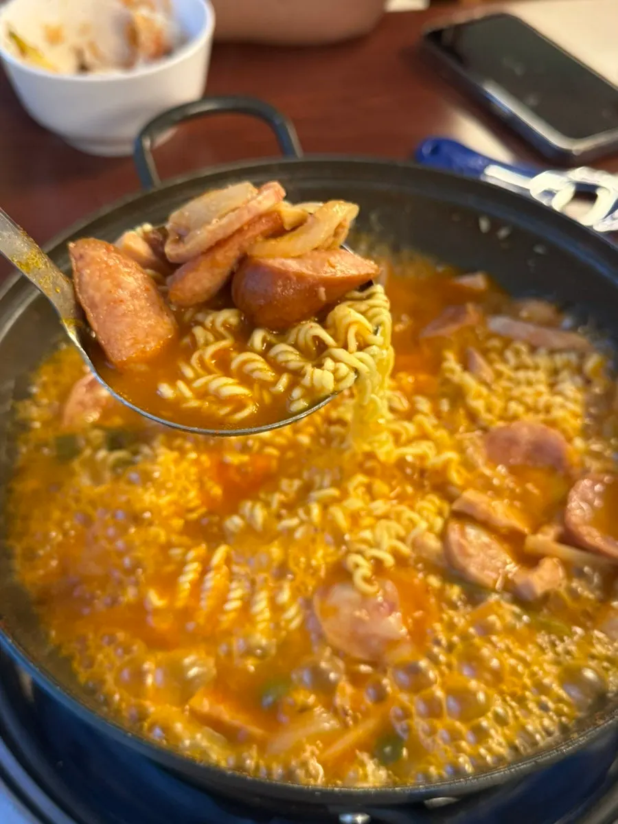 Budae jjigae with Jin Ramen Spicy noodles added