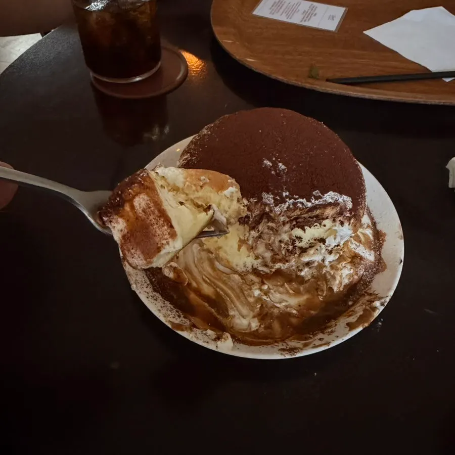 Cross-section of the fluffy soufflé cut with a fork