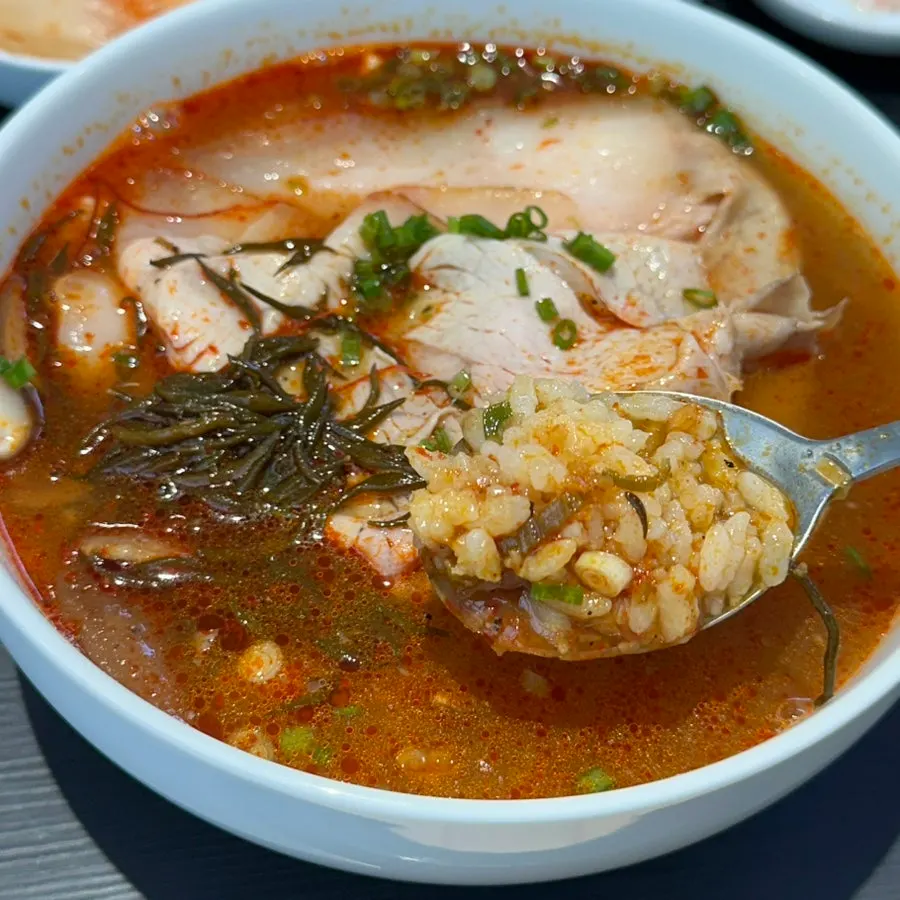 Close-up of the mushroom topping on the spicy gomtang