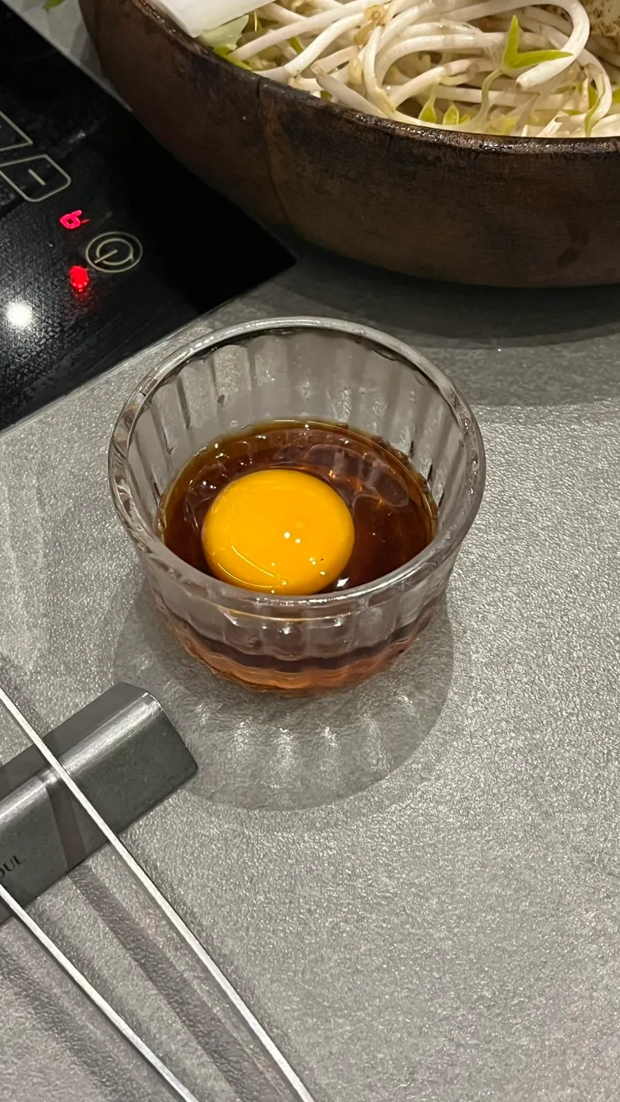 Shabu-shabu sauce plate with chili and garlic added