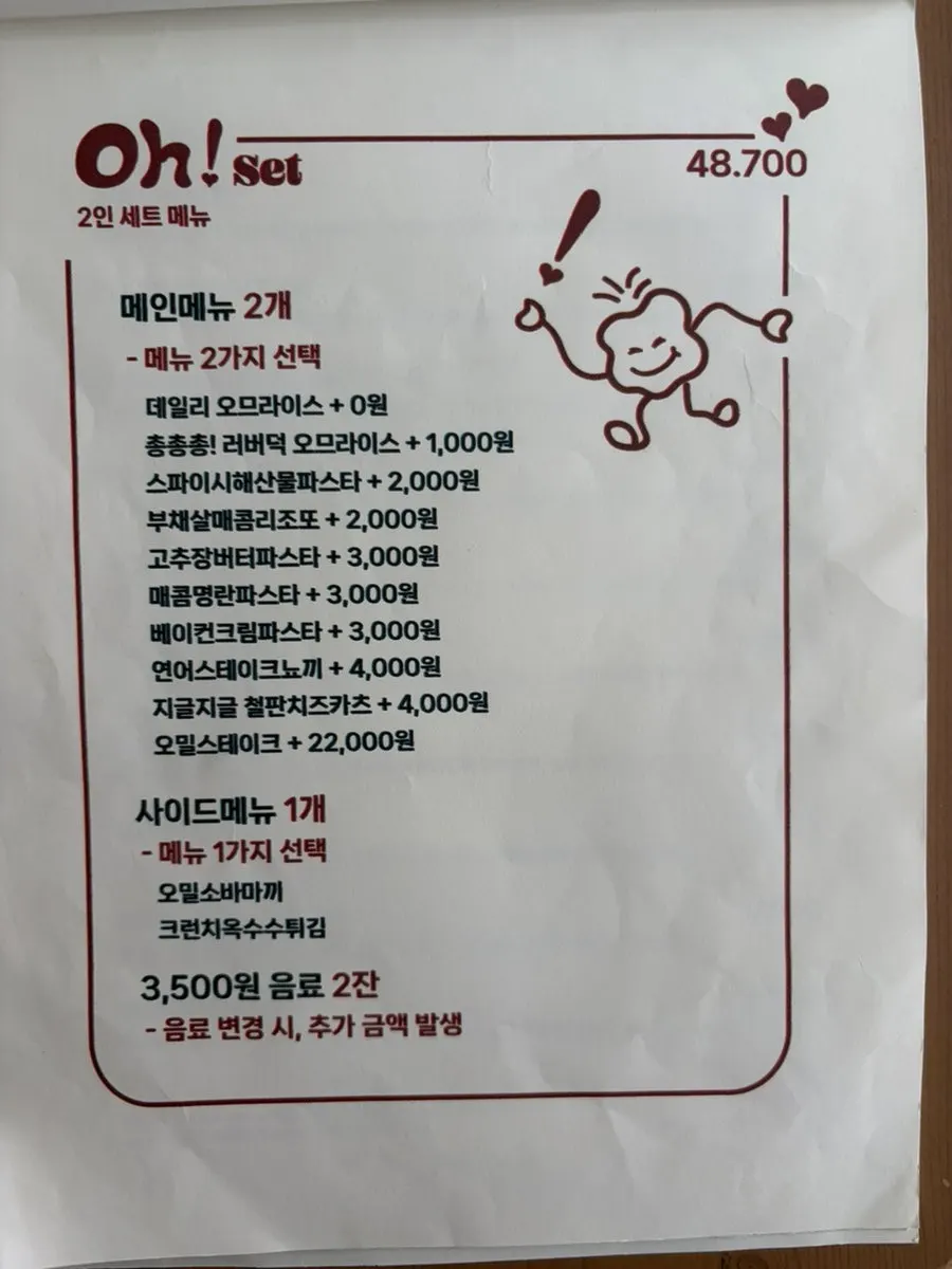 Pasta section of the Omil Seongsu menu