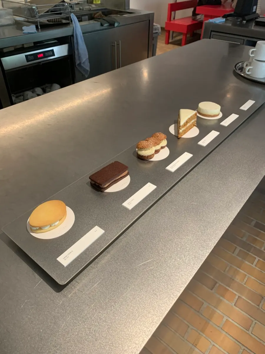 Desserts displayed in the showcase