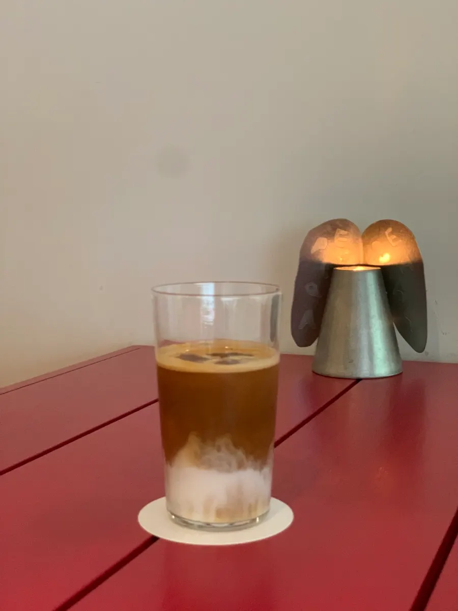 A cup of iced flat white