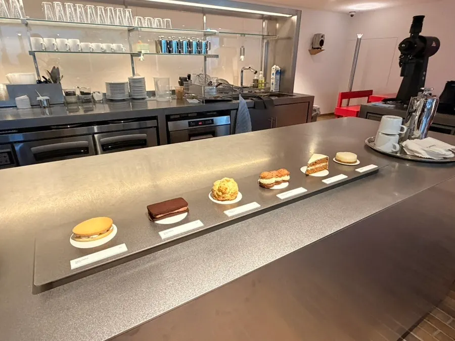White-toned interior view of the café