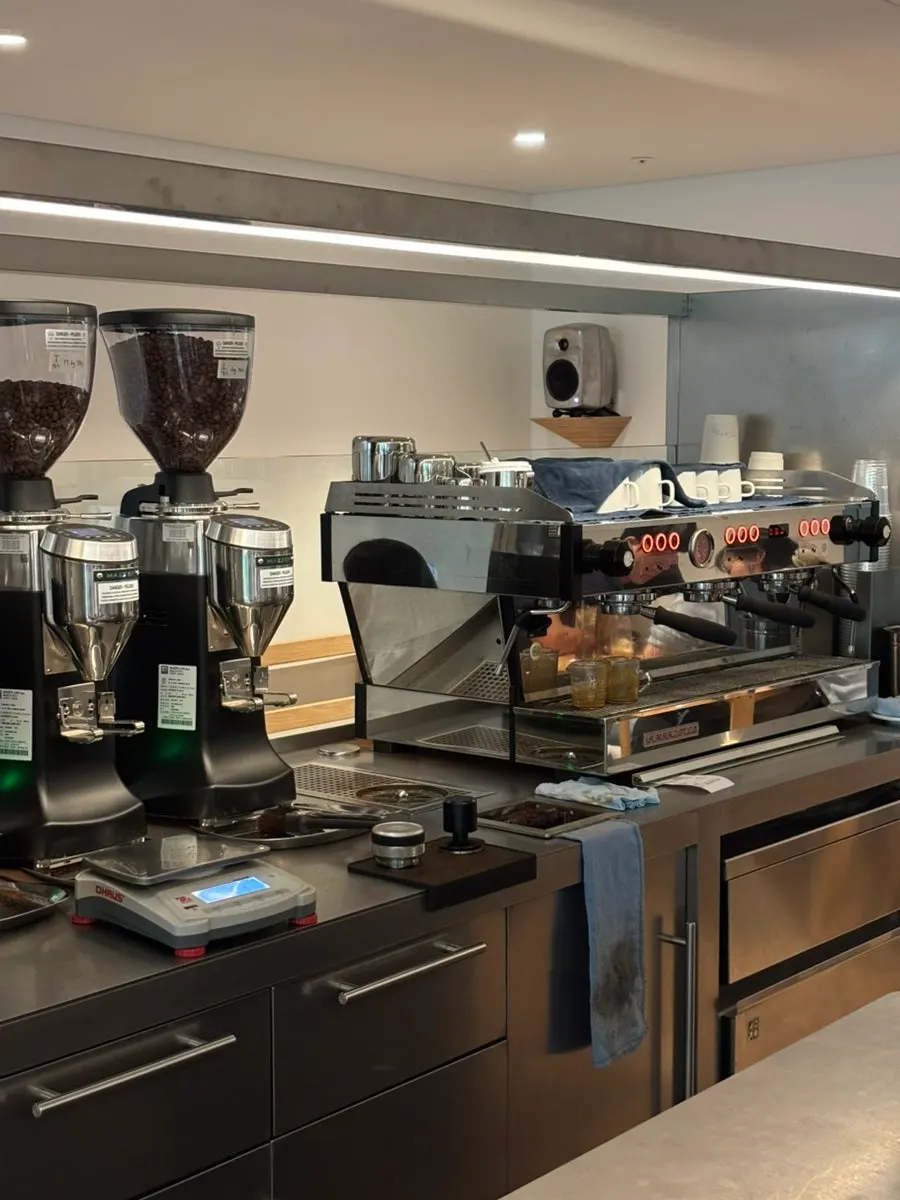Open stainless steel barista bar