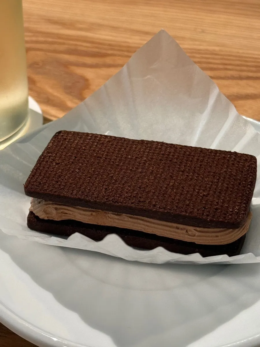 Chocolate butter sand showing its dense filling