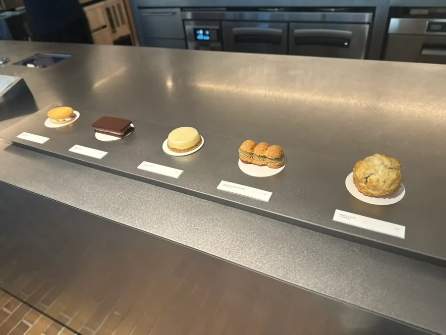 Neatly displayed café desserts
