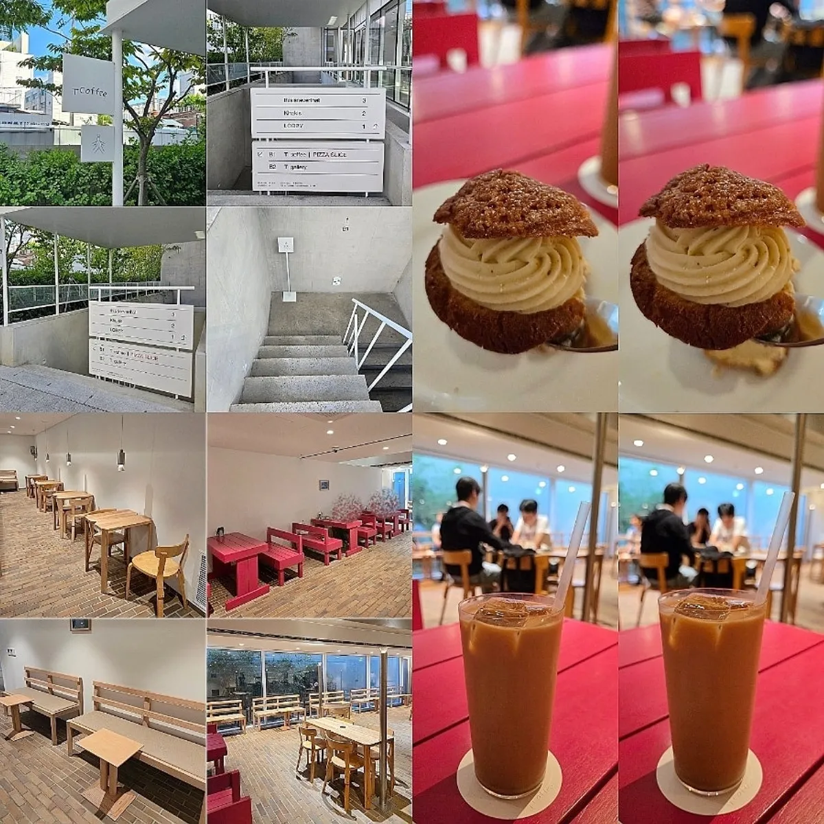 Vanilla cold brew latte and pistachio cream puff at T Coffee Seongsu