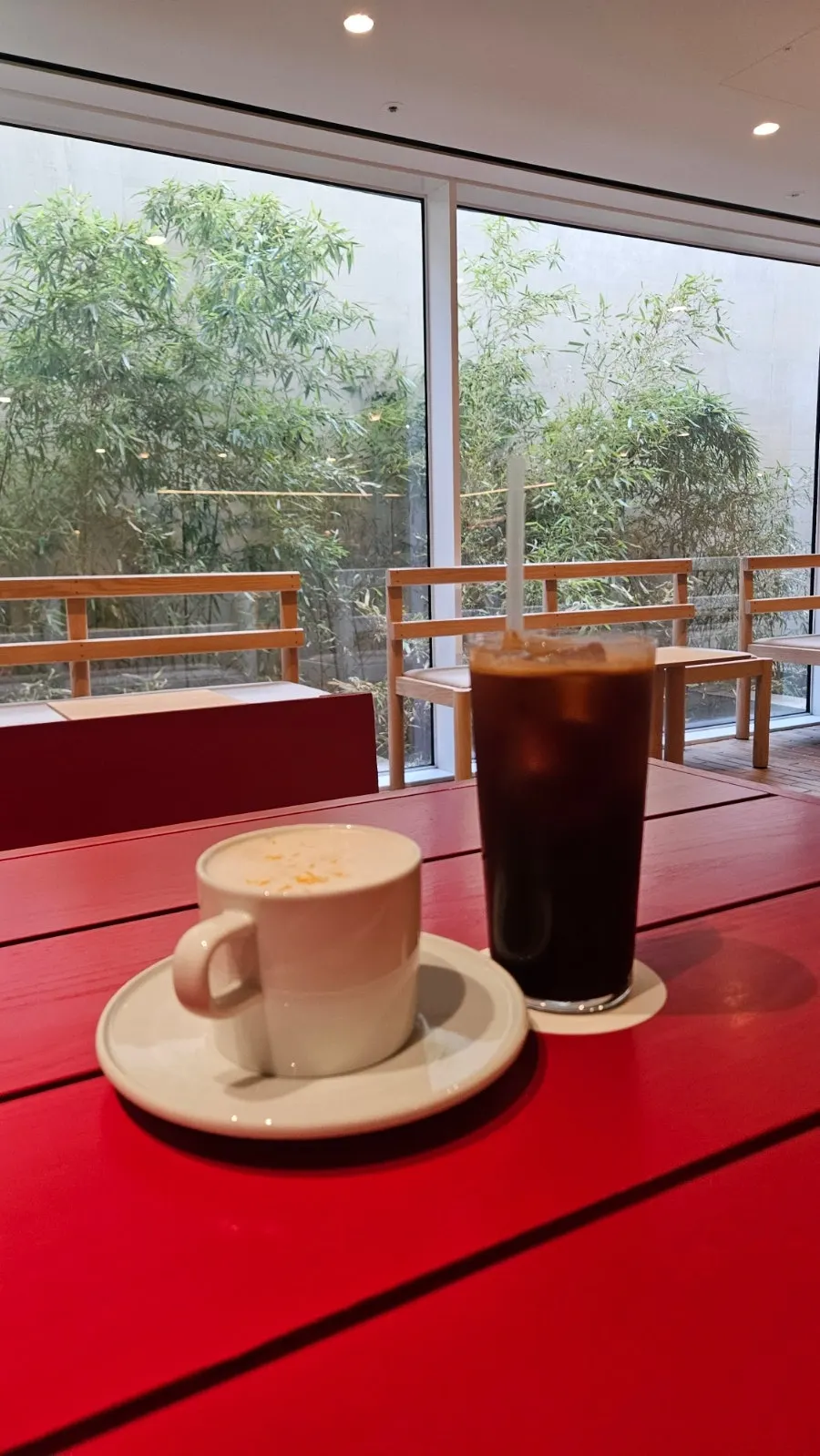 Two-seat table facing the window