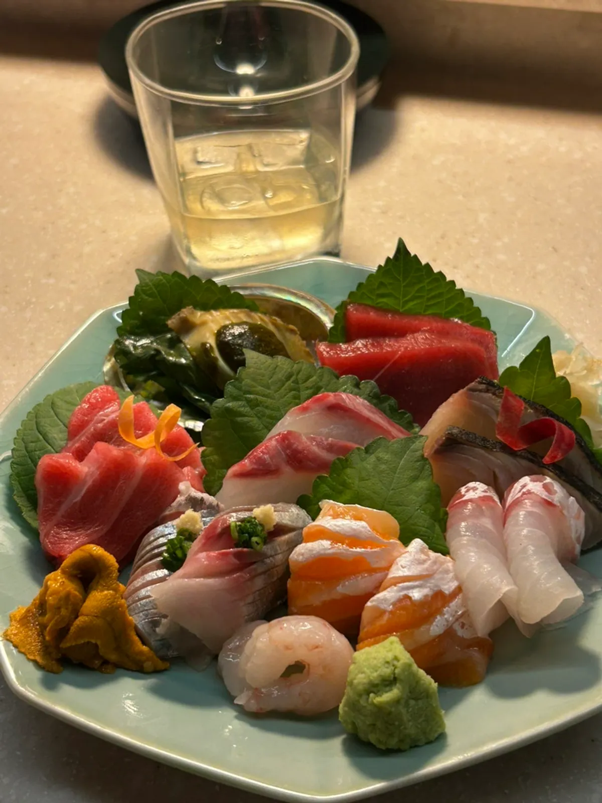 Tenba shime saba bo-zushi and aged sashimi