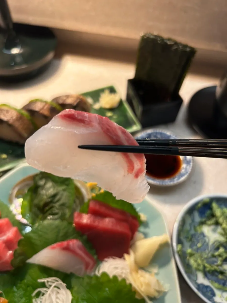 The texture of a piece of aged sashimi