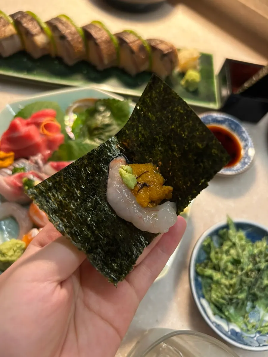 Aged sashimi with gim and uni