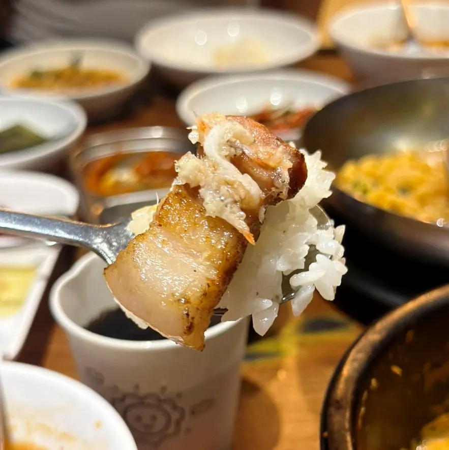 노릇하게 익은 숙성삼겹살 클로즈업