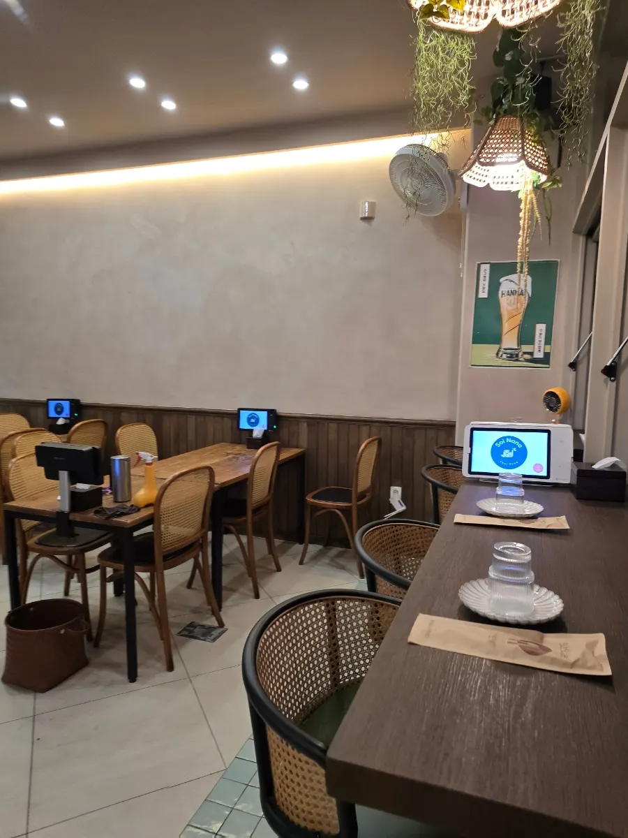Interior with wood and rattan furnishings