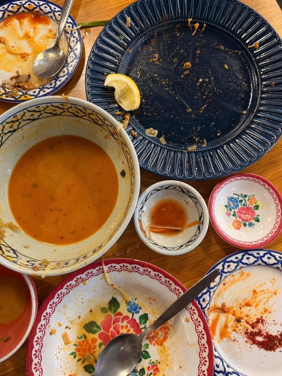 An emptied pho bowl