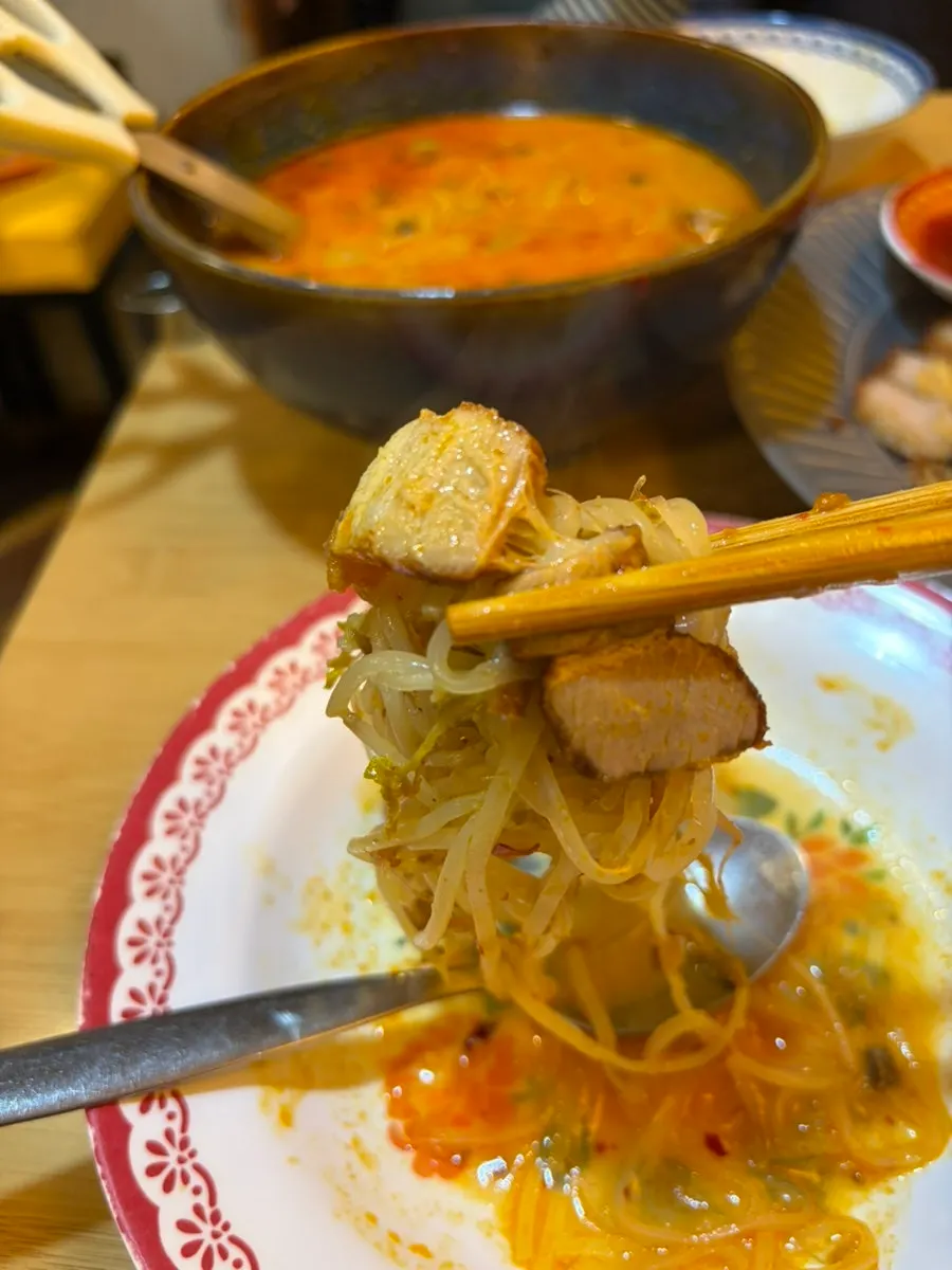 Thick cut pork inside the pho