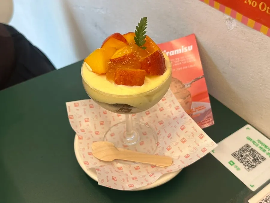 Biscotti and peach tiramisu at Frolla
