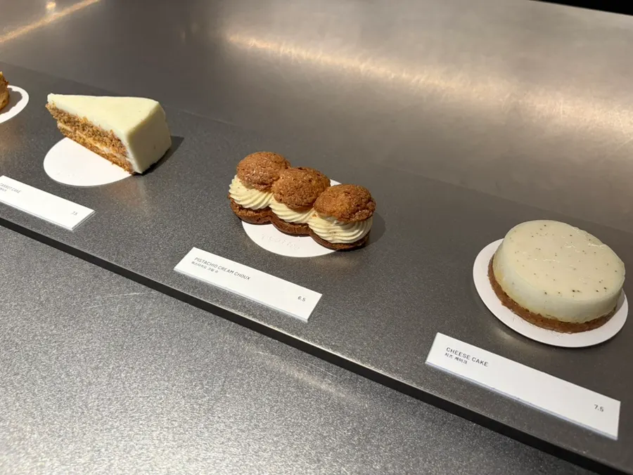 Small desserts displayed in the showcase