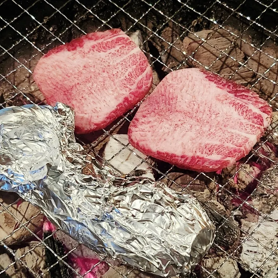 Korean beef tongue on the charcoal brazier
