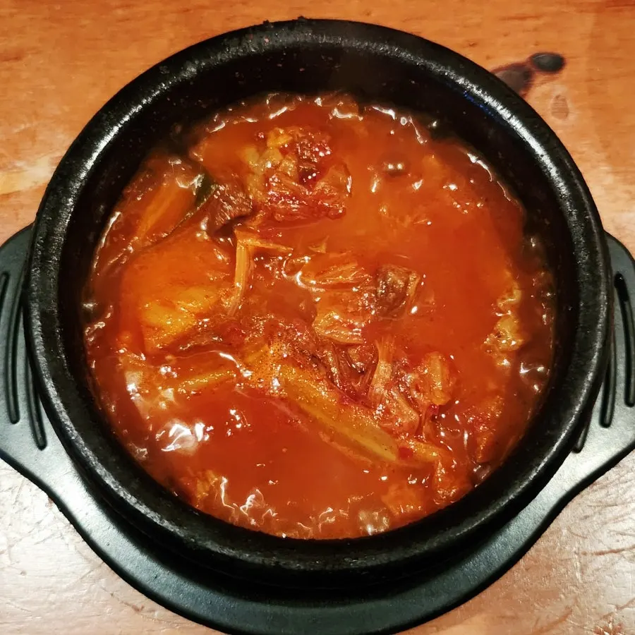 Korean beef and braised aged kimchi served as the meal
