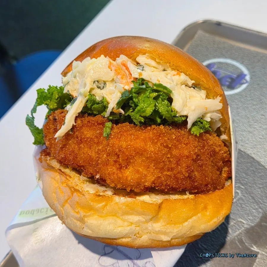 Generously filled shrimp burger