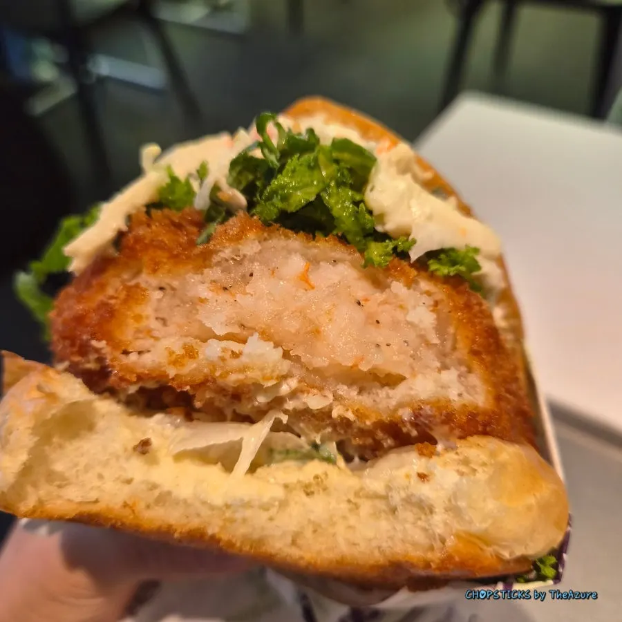 Full shrimp burger cross-section