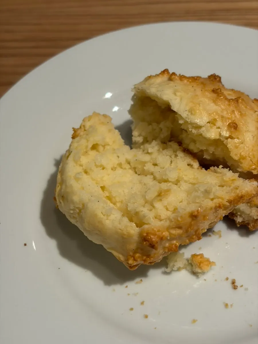 Moist inside of the biscuit, split in half
