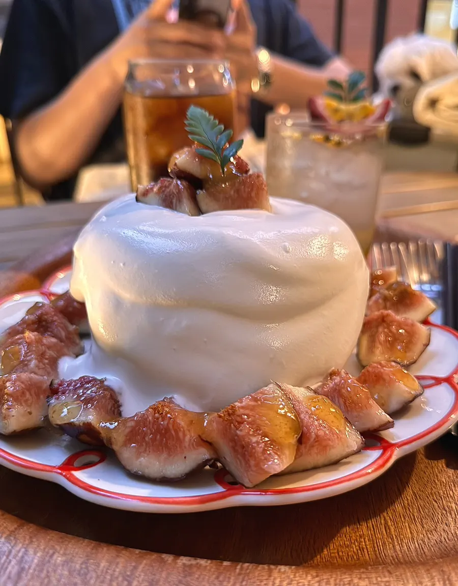 A plate of the seasonal fig soufflé