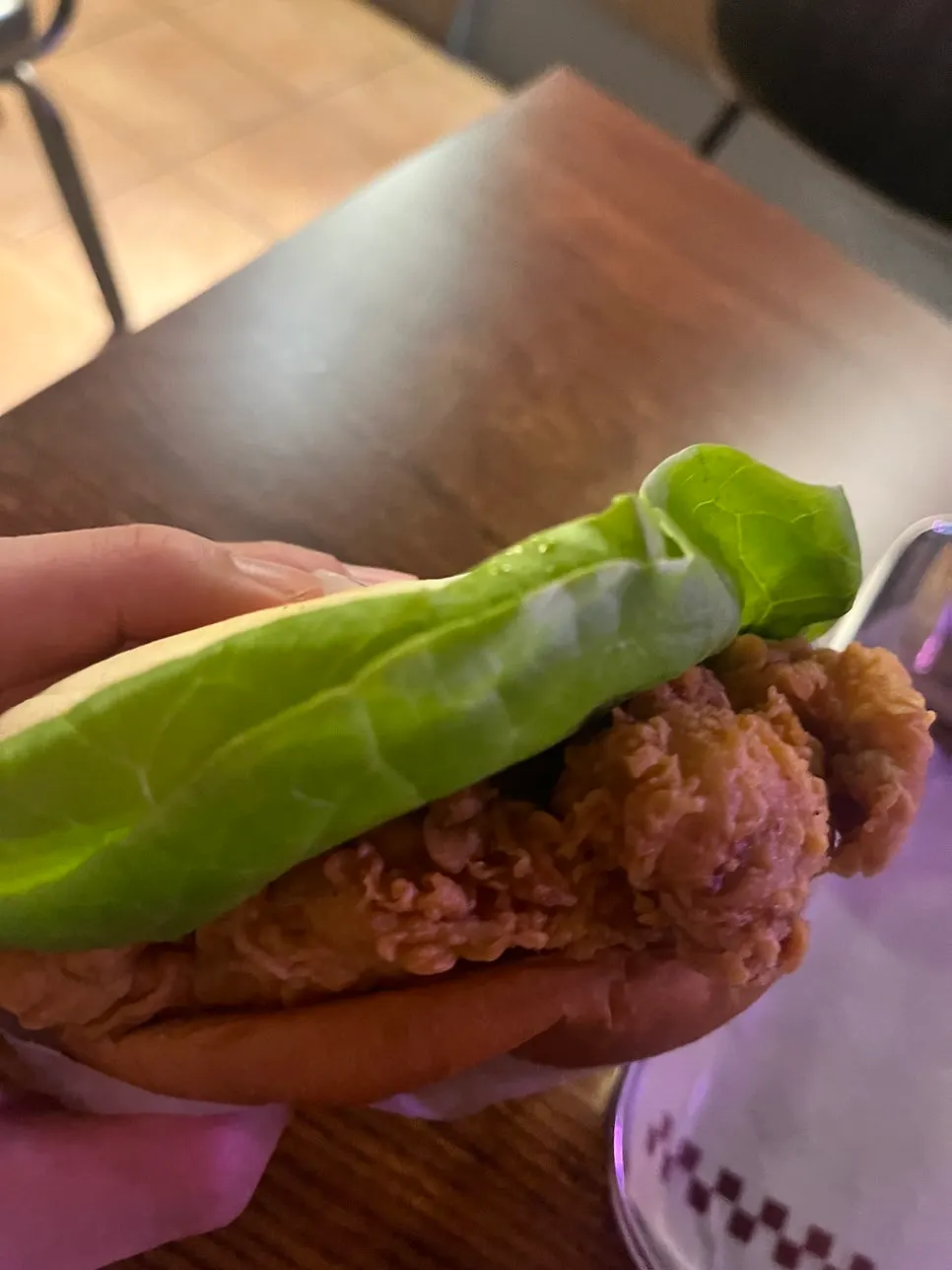 Cross-section of the BAS Chicken Burger with thick lettuce
