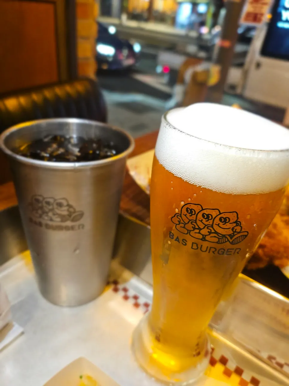 Table set with cold draft beer