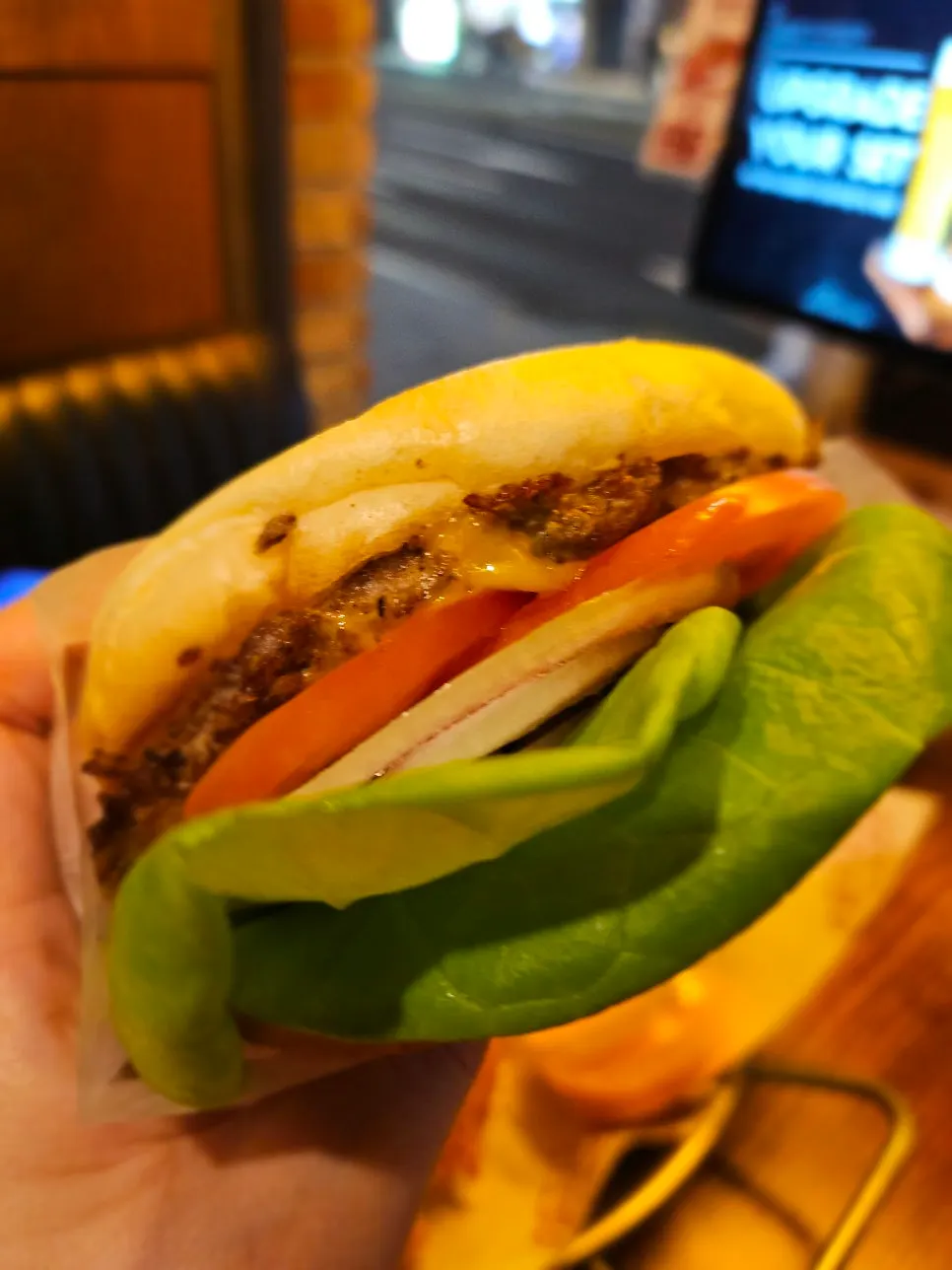 BAS Burger set with a glass of draft beer