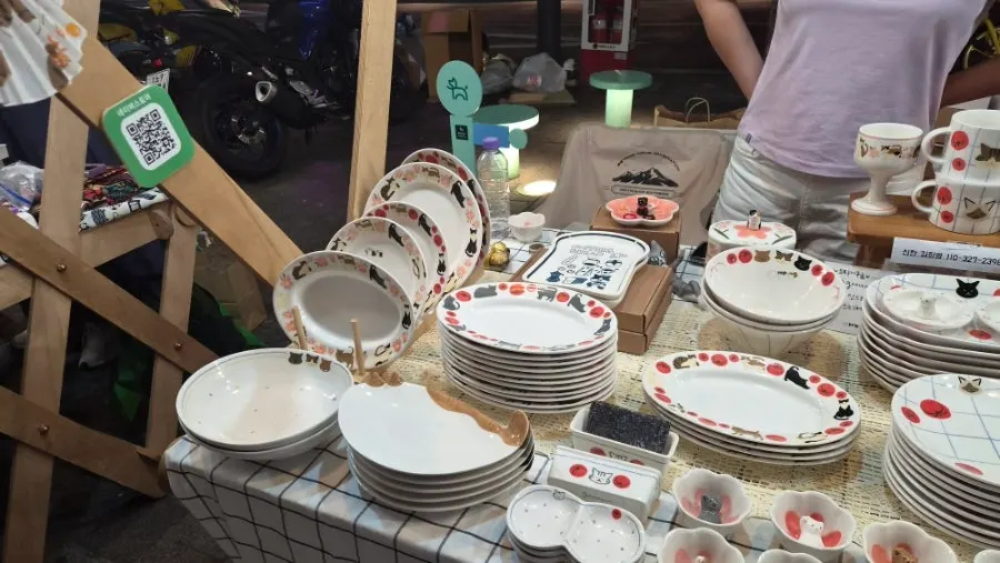 Items laid out on a flea market table