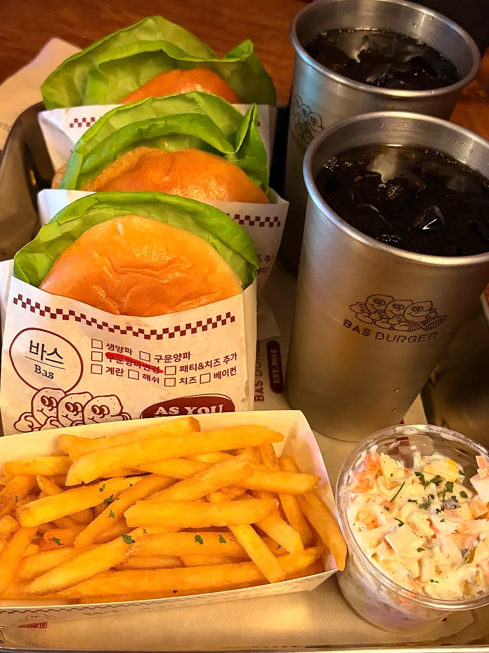 Full set spread with burger and sides