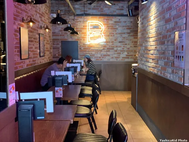 Guests dining at the spacious tables farther inside