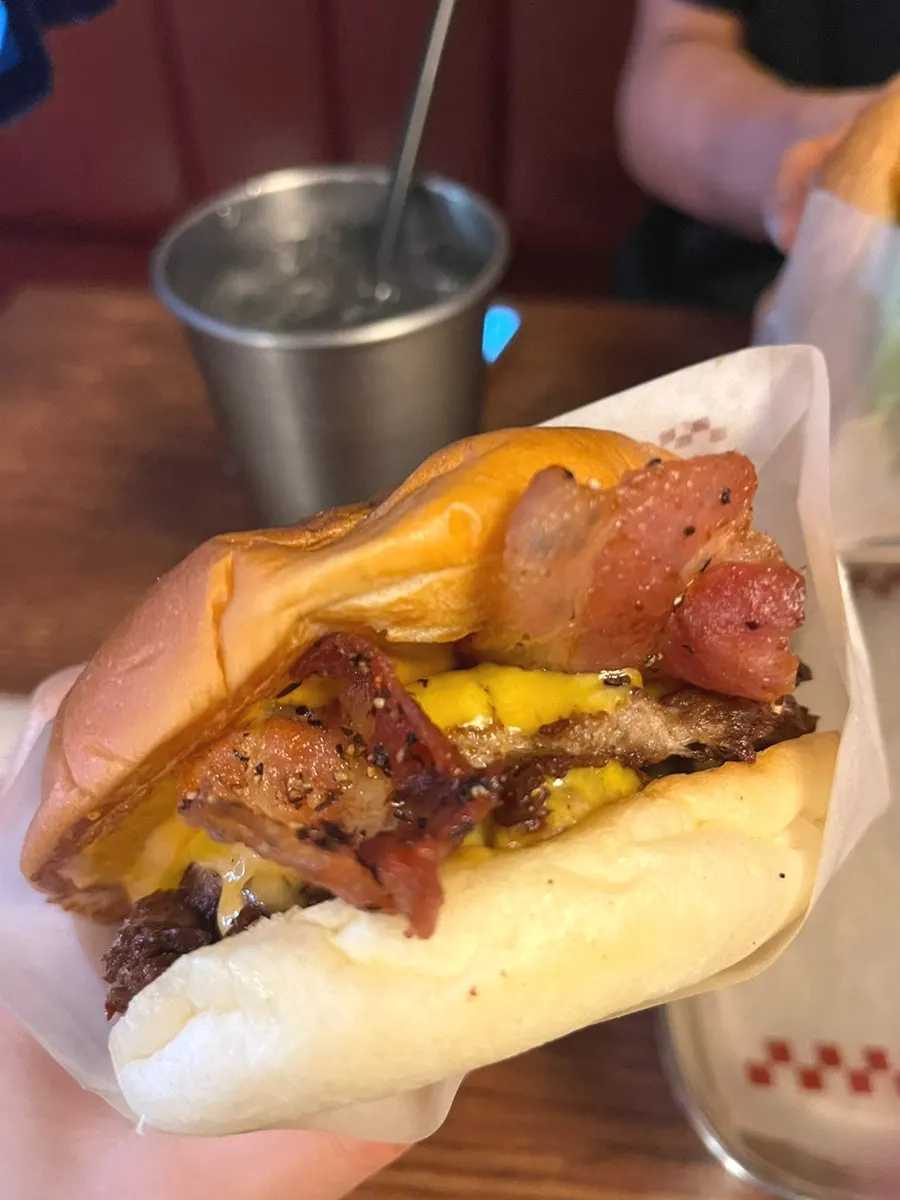 Double bacon cheeseburger with a thick patty
