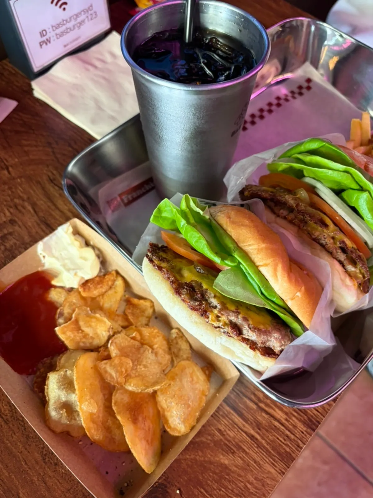Double BAS Burger set laid out on the table
