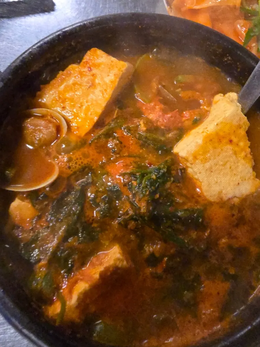 Soybean paste stew in an earthenware pot