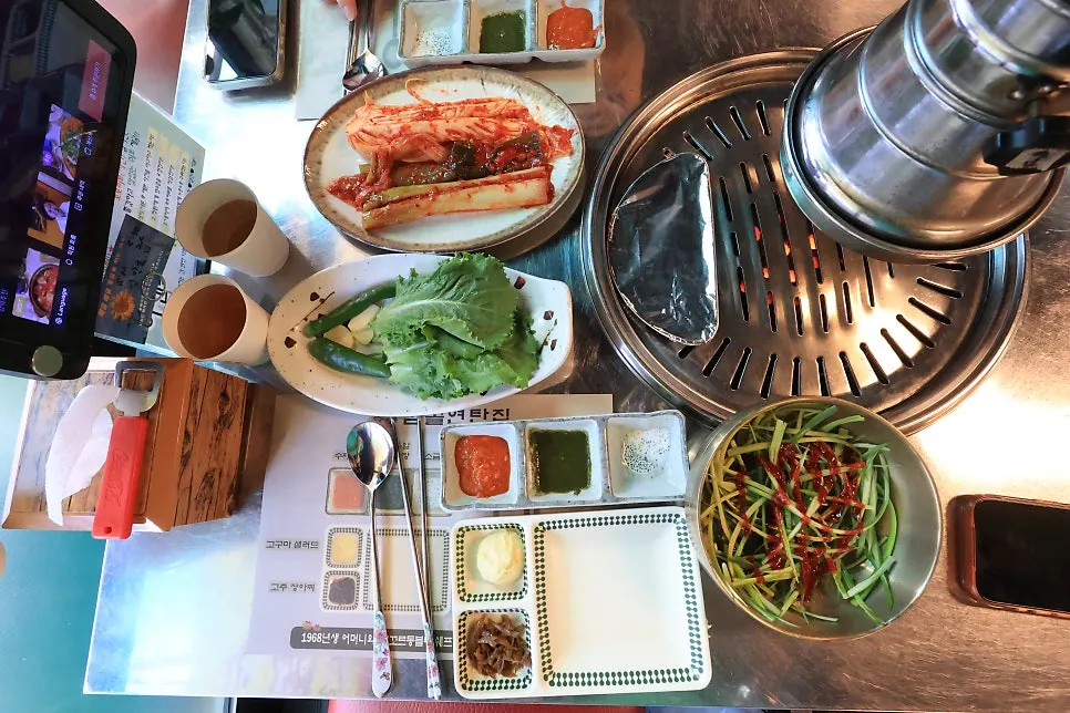 Meat dishes and table setting