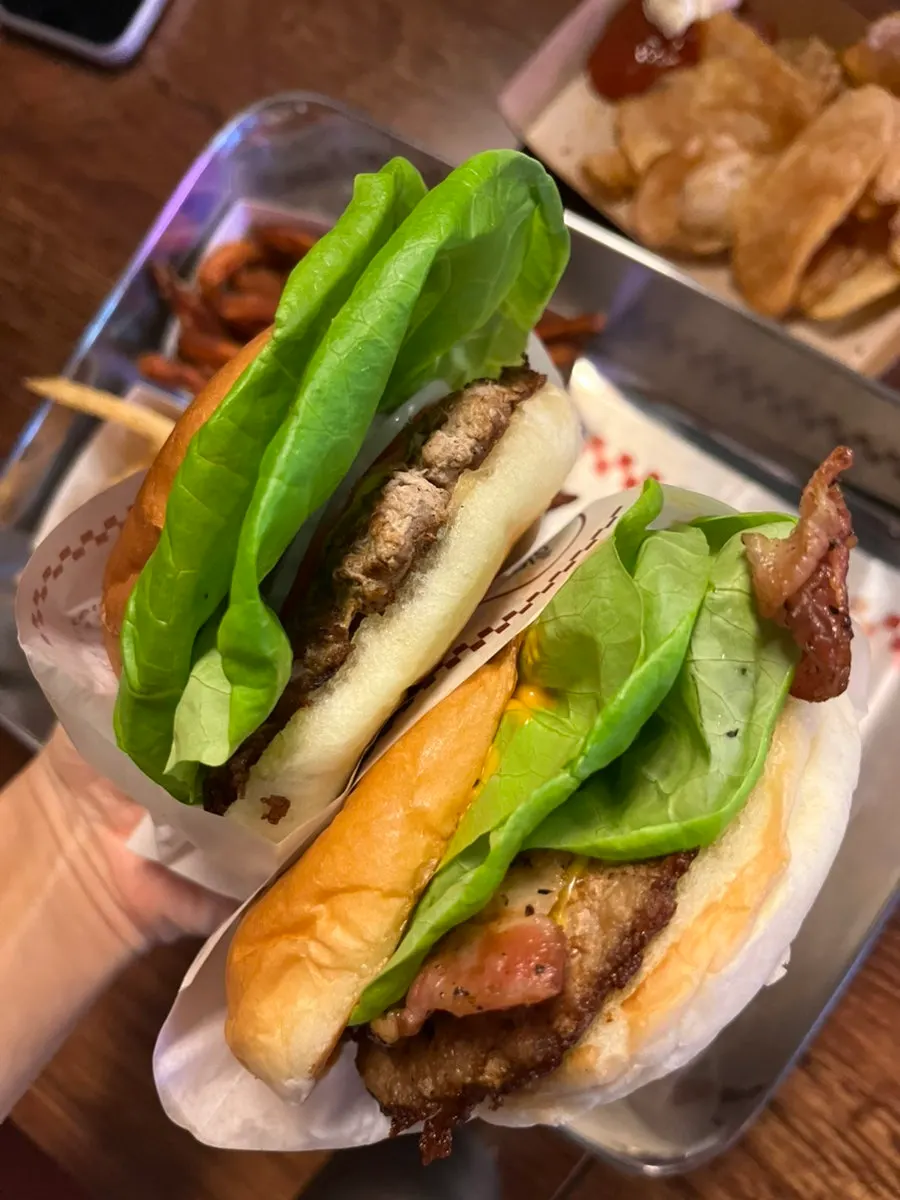The original BAS Burger on the left, Hawaiian Burger on the right