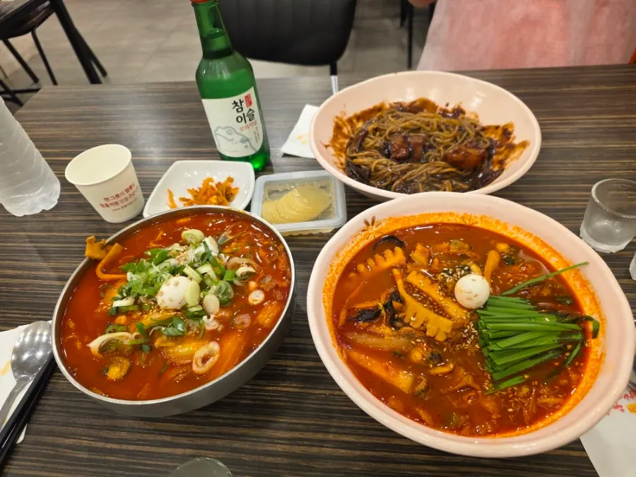 Sichuan tangsuyuk and jjamppong fried mandu on the table