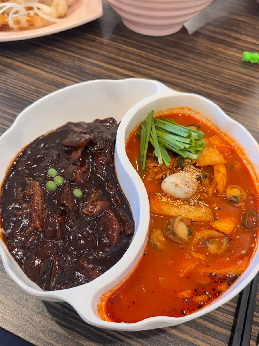 Table spread with jjamppong and tangsuyuk