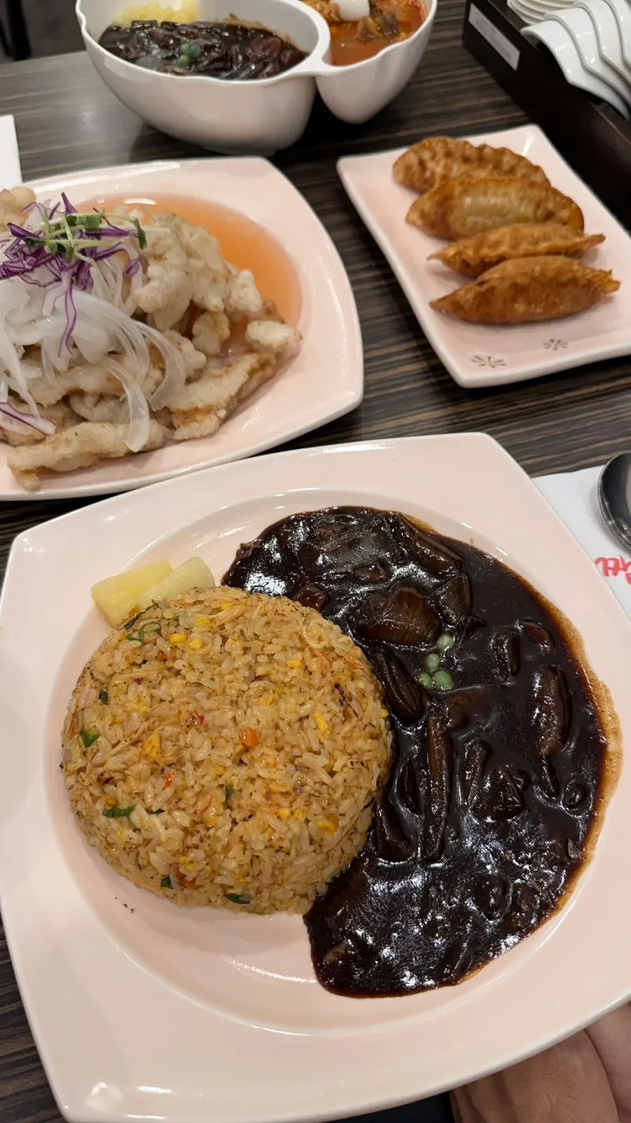 Table with crab fried rice added in