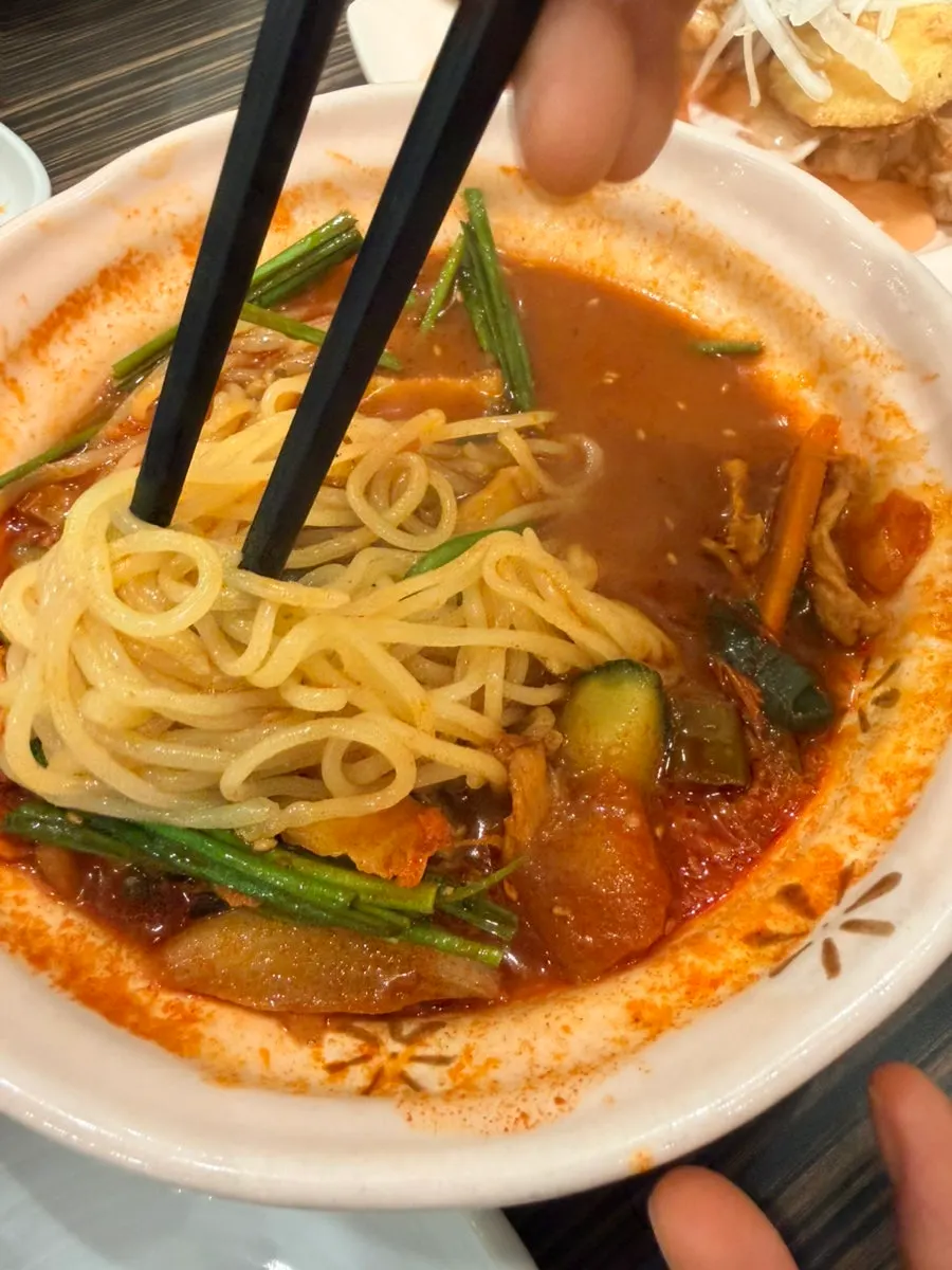 Springy noodles lifted from the jijeon jjamppong